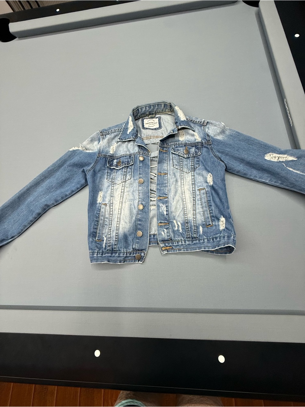 American Bazi Light Blue Distressed Denim Jacket with Fading